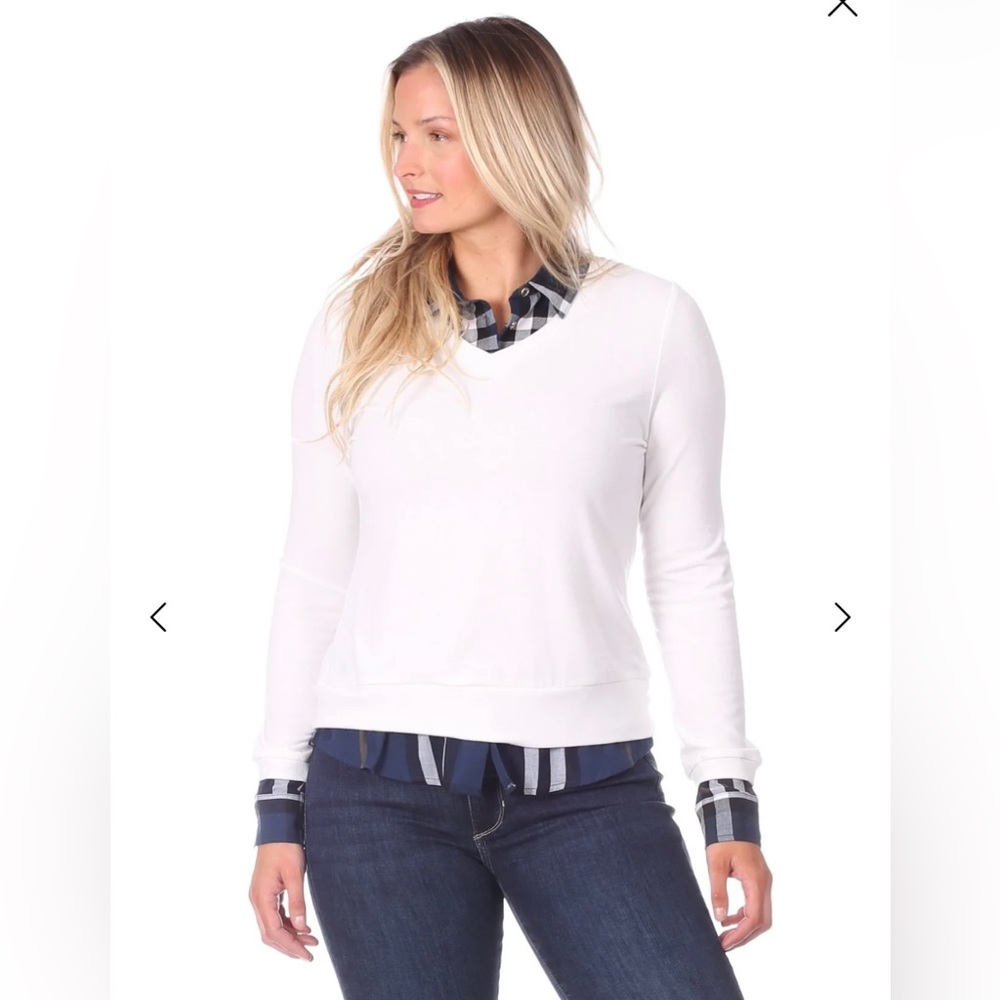 NWT Duffield Lane Sloan Shirt White With Navy Plaid Medium woman's Retail‎ $158